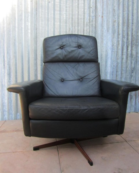 Goldsiegel, vintage, German , Black, Leather, Lounge, Swivel, Chair, zwarte, leren, stoel